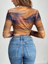 Women's Round Neck Long Sleeve Tie Dye Pattern Bodysuit, Casual Everyday Wear